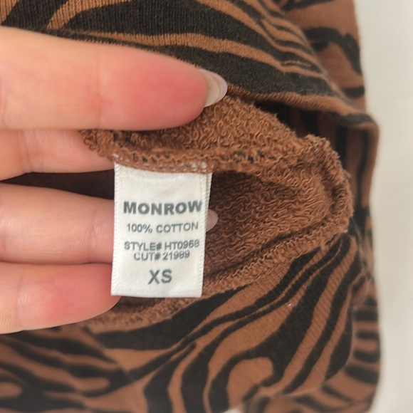 Monrow brown Zebra Full Sleeve Terrycloth Sweatshirt 100% cotton XS revolve - Picture 6 of 8